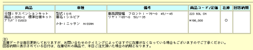 在庫状況の結果