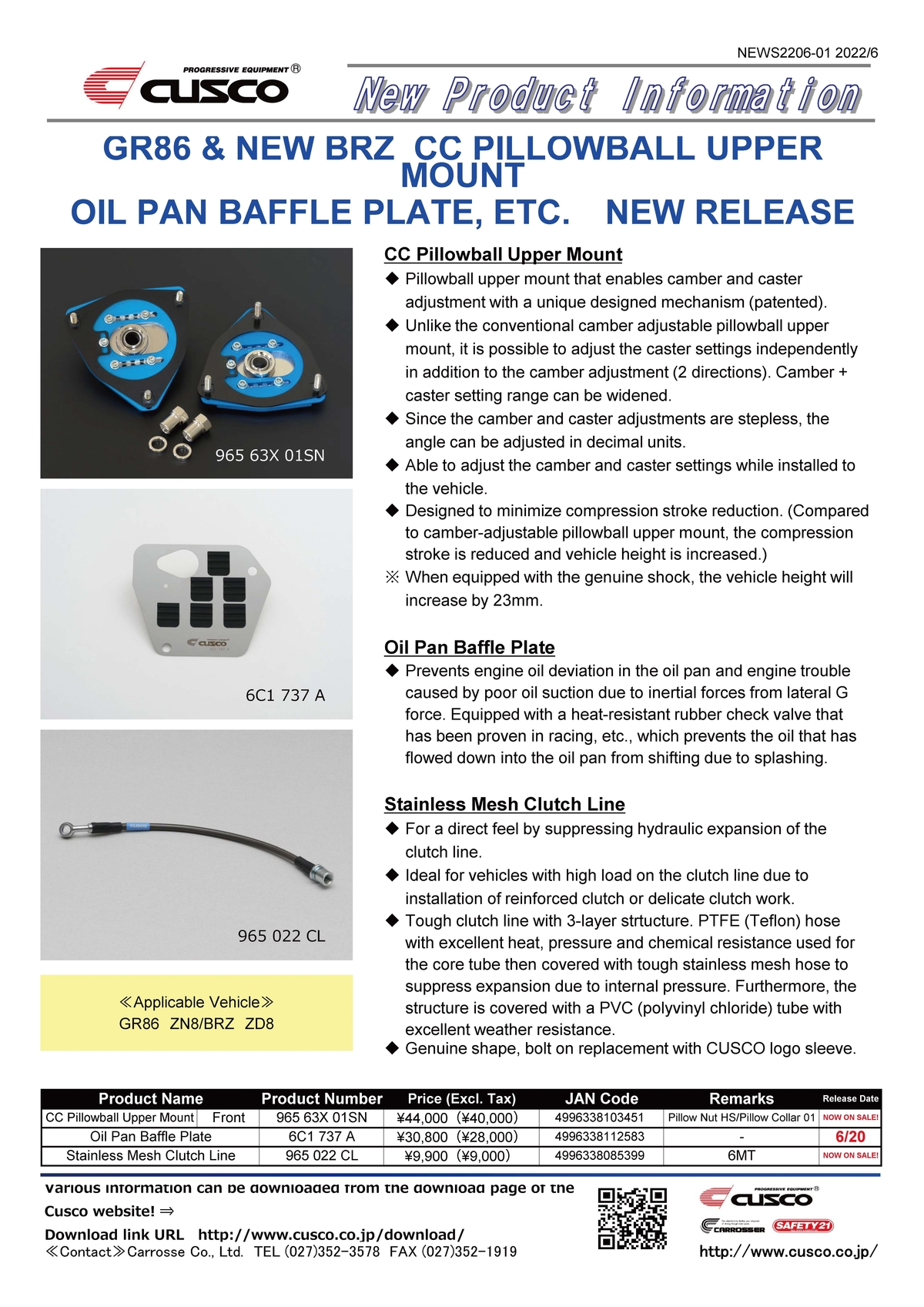 NEW! CUSCO PARTS FOR GR86 & NEW BRZ