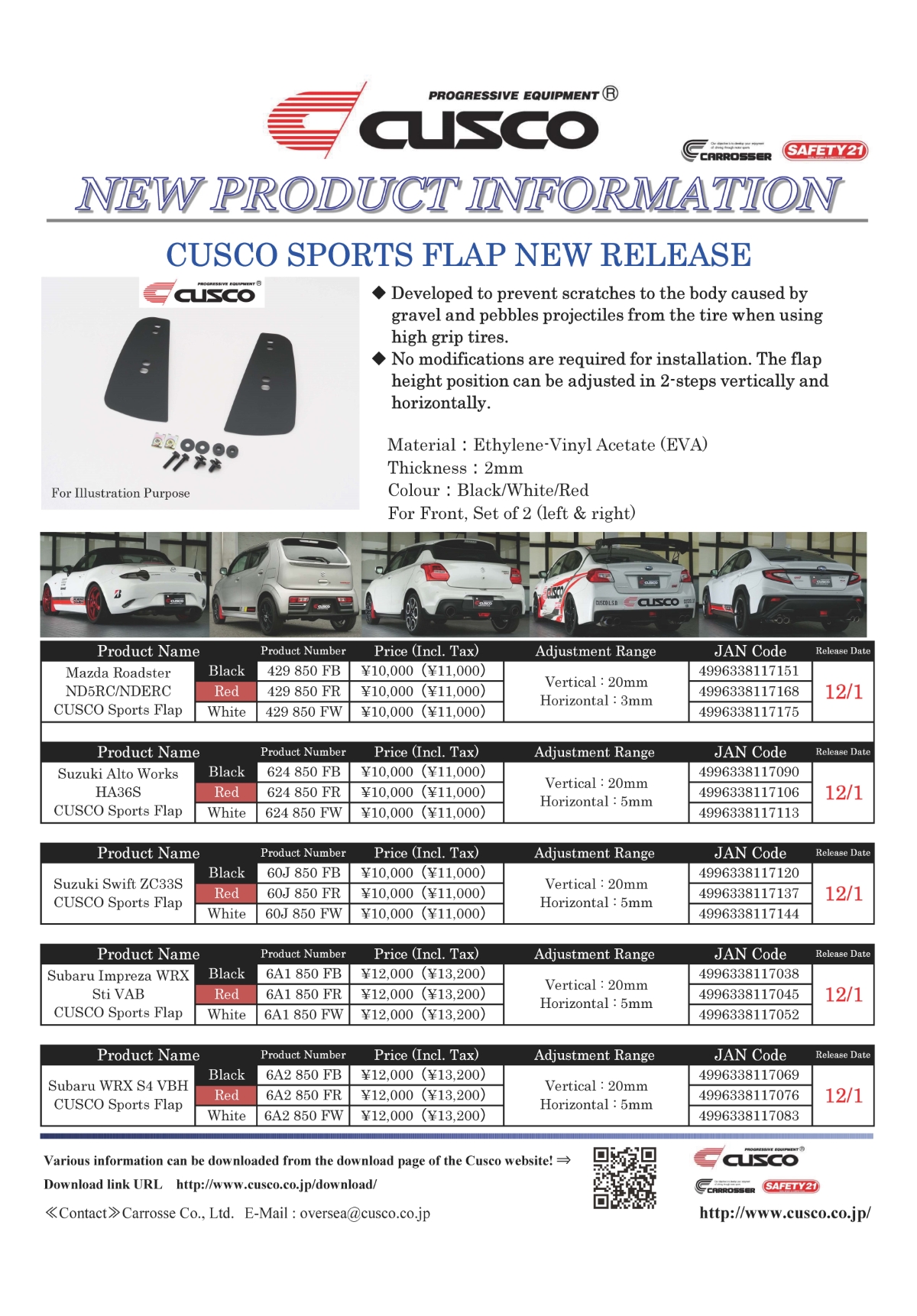 NEW！CUSCO SPORTS FLAP FOR VARIOUS VEHICLES