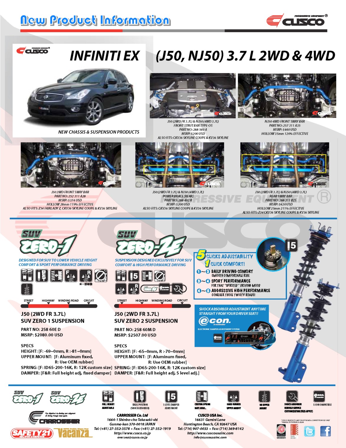 New Products for the Infiniti EX (Skyline Crossover J50 NJ50)